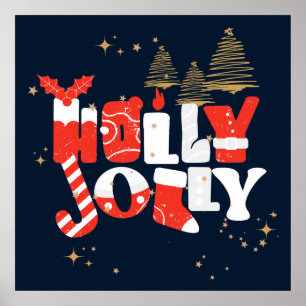 Holly Jolly Red White Guld Jul Winter Poster