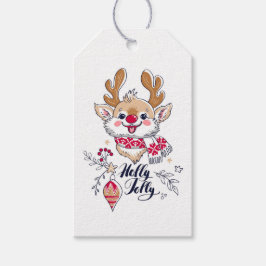 Holly Jolly Reindeer Juletiketters Presentetikett