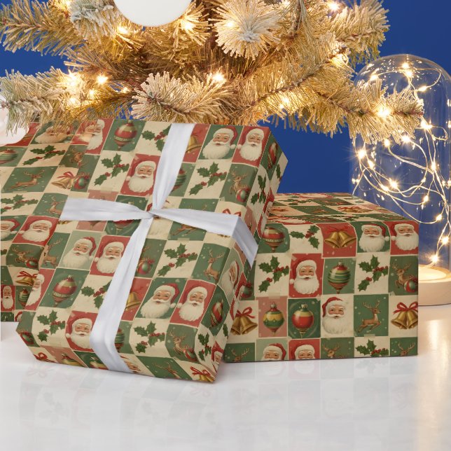 Holly Jolly Retro Christmas Collage Presentpapper (Helgdagar)