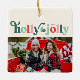 Holly Jolly Retro Familjefoto Ornament