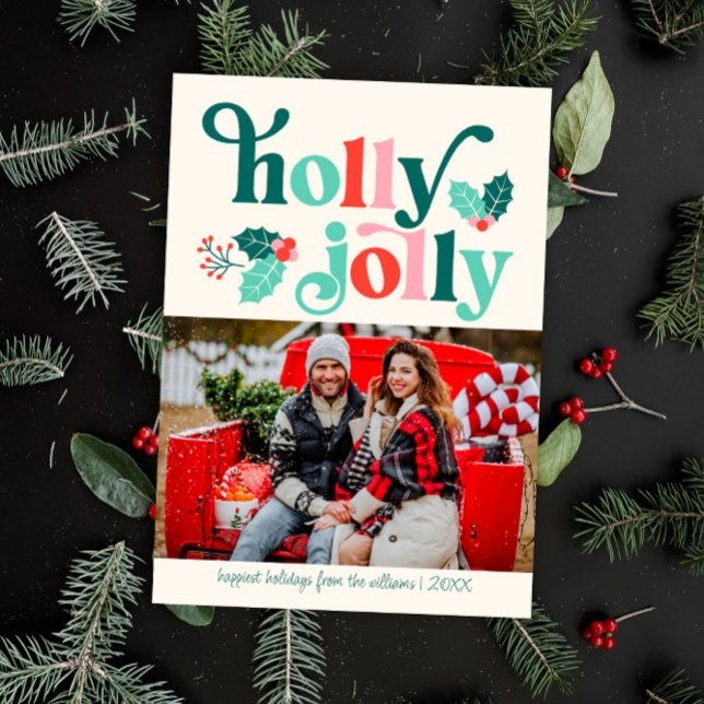 Holly Jolly Retro-familjens fotokort för Helgdag Julkort (Skapare uppladdad)