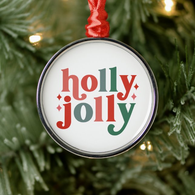 Holly Jolly - Retro Helgdag Typography Julgransprydnad Metall (Träd)