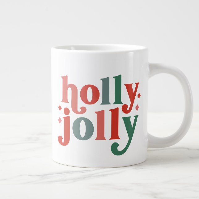 Holly Jolly - Retro Helgdag Typography Jumbo Mugg (Höger)