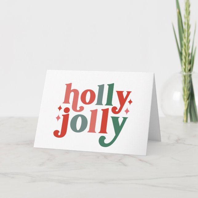 Holly Jolly - Retro Helgdag Typography Kort (Framsida)