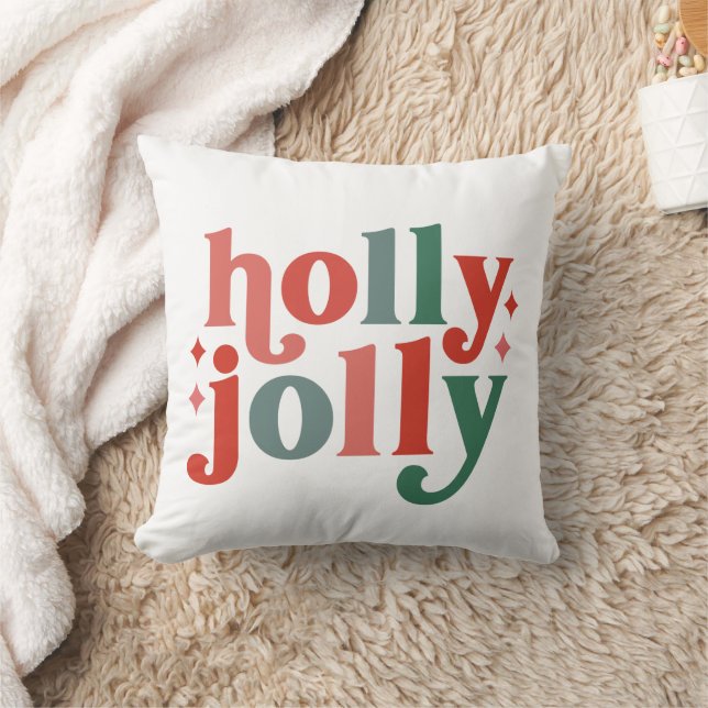 Holly Jolly - Retro Helgdag Typography Kudde (Filt)