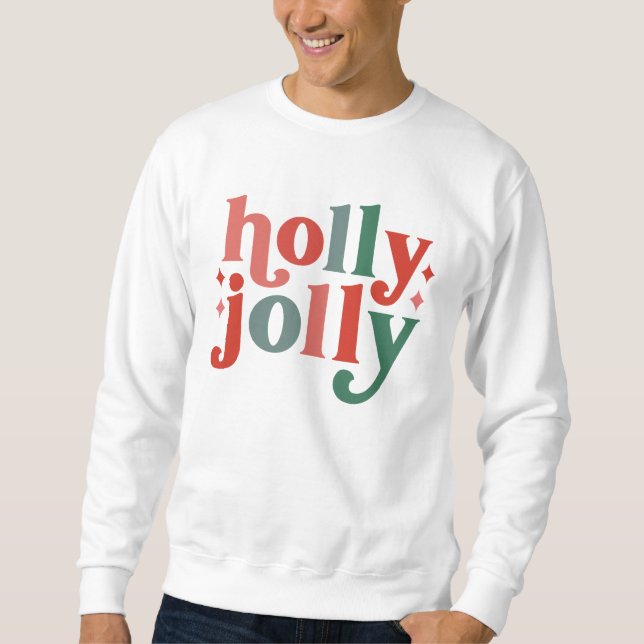 Holly Jolly - Retro Helgdag Typography Lång Ärmad Tröja (Framsida)