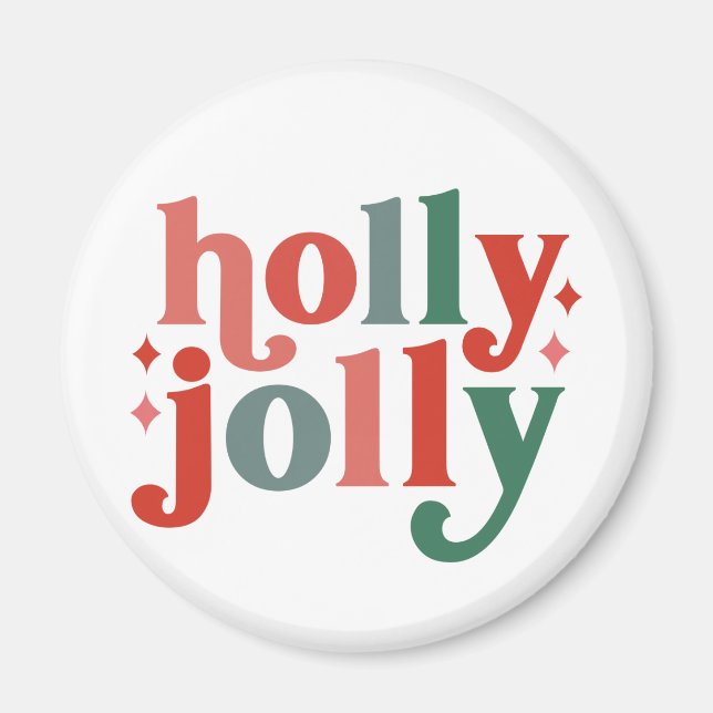 Holly Jolly - Retro Helgdag Typography Magnet (Framsidan)