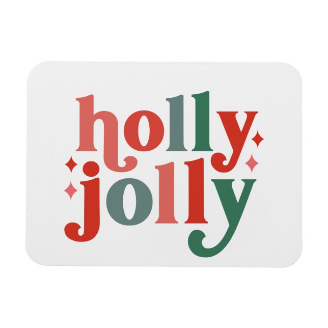 Holly Jolly - Retro Helgdag Typography Magnet (Horisontell)