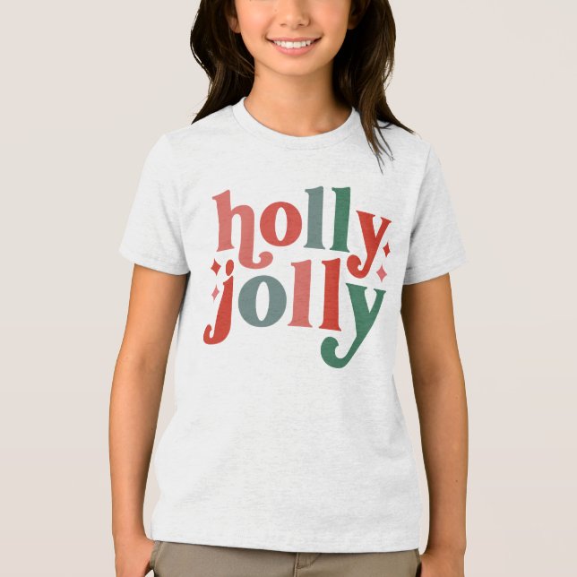 Holly Jolly - Retro Helgdag Typography T Shirt (Framsida)