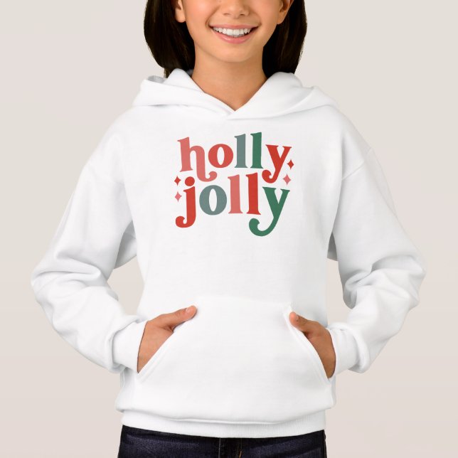 Holly Jolly - Retro Helgdag Typography T Shirt (Framsida)