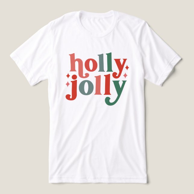 Holly Jolly - Retro Helgdag Typography T Shirt (Design Framsida)