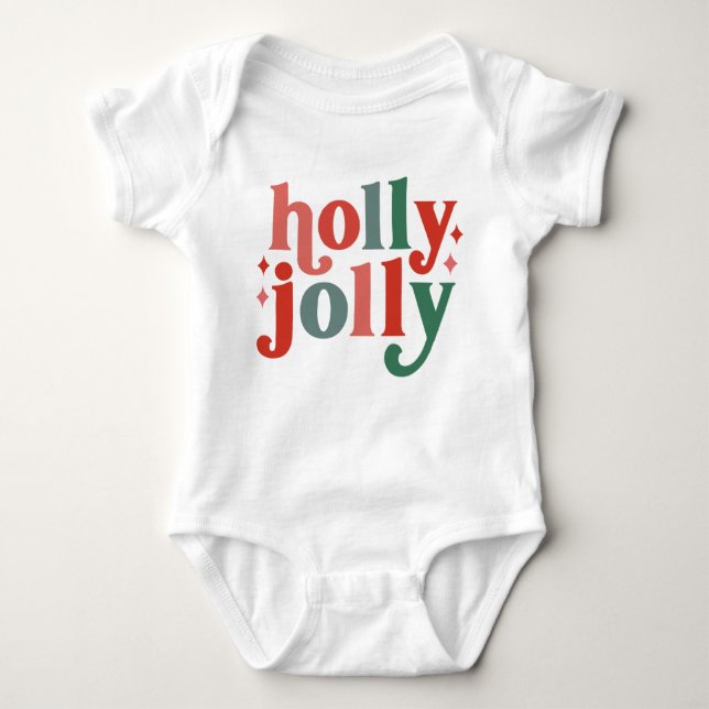 Holly Jolly - Retro Helgdag Typography T Shirt (Framsida)