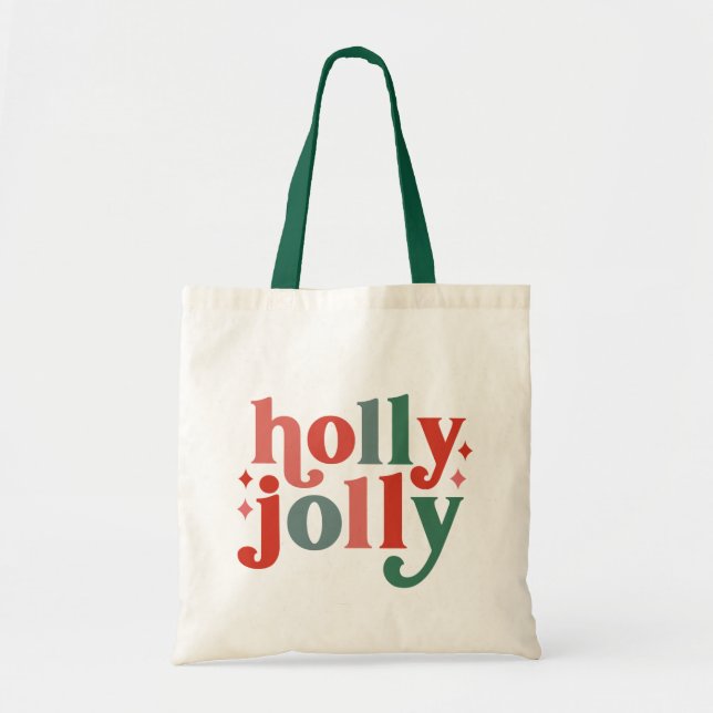 Holly Jolly - Retro Helgdag Typography Tygkasse (Framsidan)