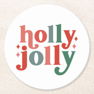 Holly Jolly - Retro Helgdag Typography Underlägg Papper Rund