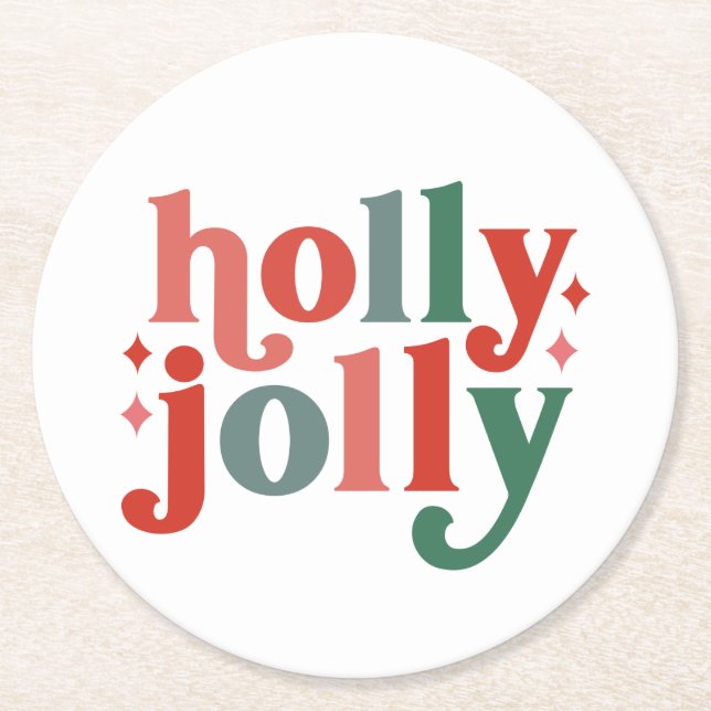 Holly Jolly - Retro Helgdag Typography Underlägg Papper Rund (Framsidan)