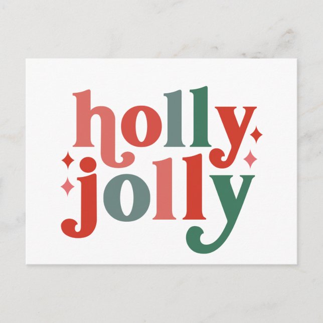 Holly Jolly - Retro Holiday Typografi Vykort (Framsida)