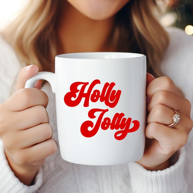 Holly Jolly Retro Red Cream Helgdag jul jul Kaffemugg (Skapare uppladdad)
