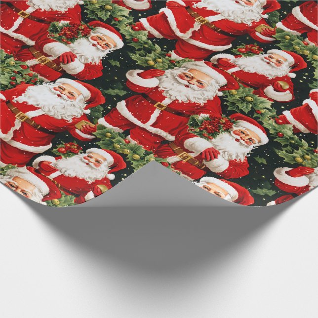 Holly Jolly Retro Santas Wrapping Papper Presentpapper (Hörn)