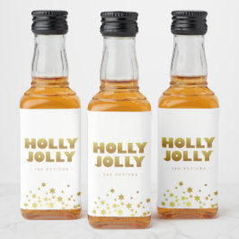 Holly Jolly | Roligt Jul White & Guld Mini Spritflaskor Etikett