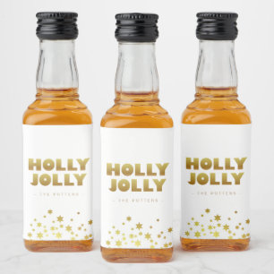 Holly Jolly   Roligt Jul White & Guld Mini Spritflaskor Etikett