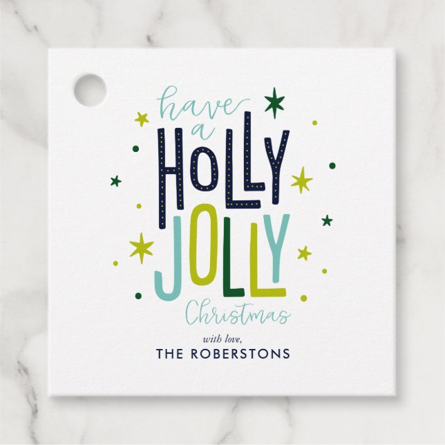"Holly Jolly" Roligt och julhelgen i Anpassningsba Gåvor Etiketter (Framsida)