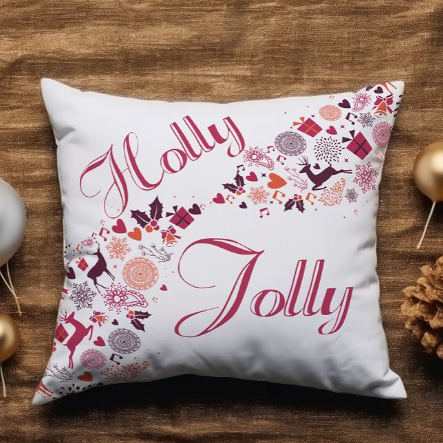 Holly Jolly Roligt Red Snö Lägg till Namn jul Kudde (Skapare uppladdad)