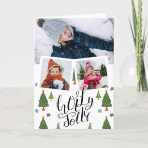 Holly Jolly Roligt skript jul Gräs Träd Photo Helgkort