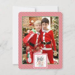 Holly Jolly-rutig (lägg till ditt foto) Julkort