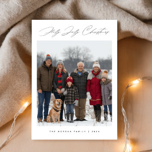 Holly Jolly Script Snowy-familjens julfoto Julkort