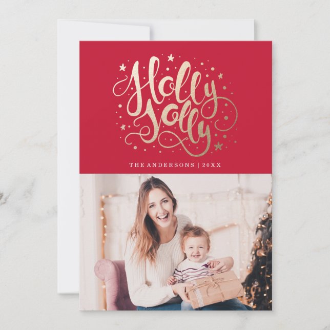 Holly Jolly | Semesterkort för foton Julkort (Framsida)