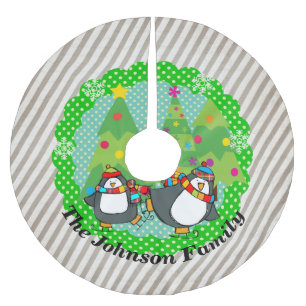 Holly Jolly Skating Penguins Träd Skirt Julgransmatta Borstad Polyester