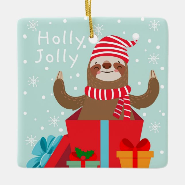 Holly Jolly Sloth Julgransprydnad Keramik (Framsida)