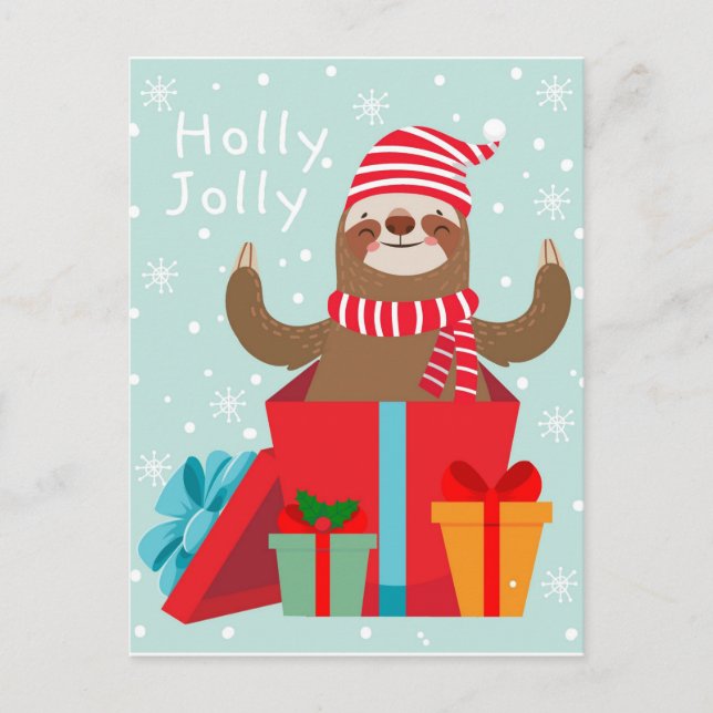 Holly Jolly Sloth Vykort (Framsida)