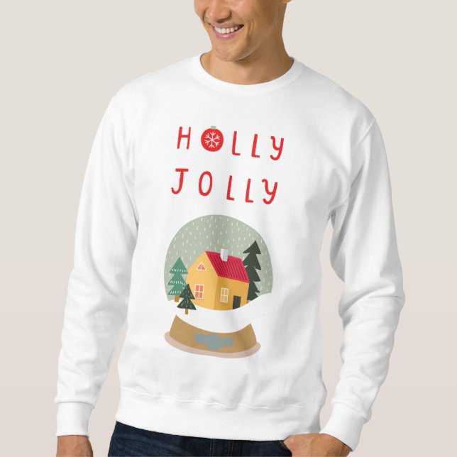Holly Jolly Snö Globe - A Mysigt Helgdag Delight Lång Ärmad Tröja (Framsida)