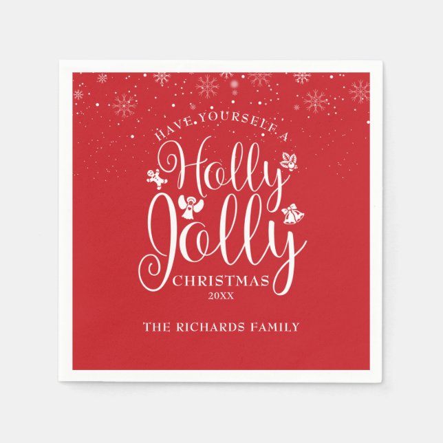 Holly Jolly Snöflingor Helgdagar-familjen Pappersservett (Framsidan)