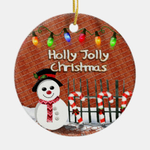 Holly Jolly Snögubbe ANPASSNINGSBAR Julgransprydnad Keramik