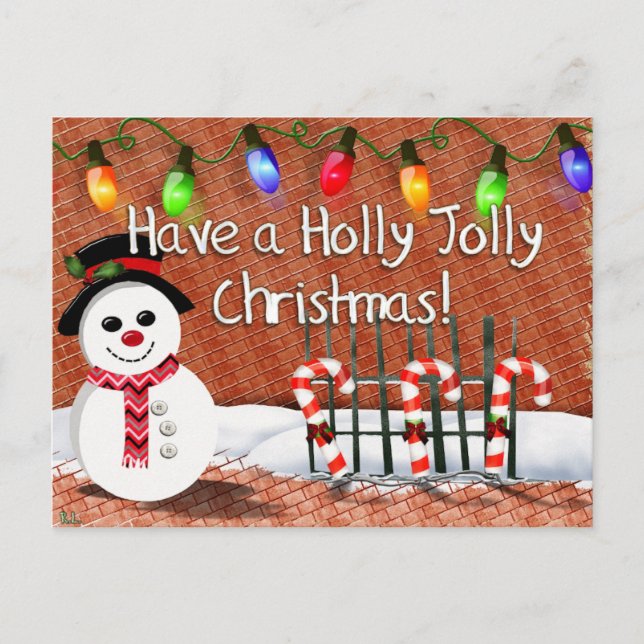 Holly Jolly Snögubbe Helg Vykort (Framsida)