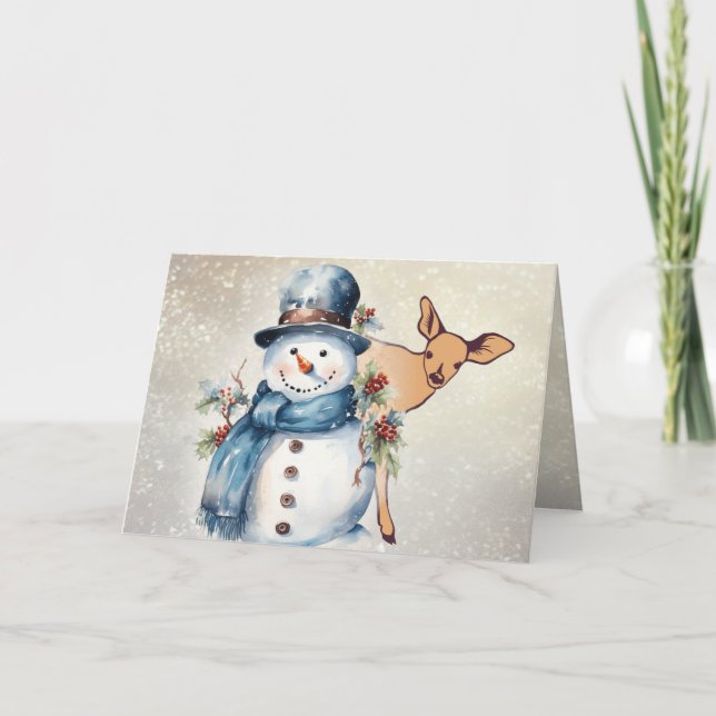 "Holly Jolly Snögubbe" med en Fawn Kort (Framsida)