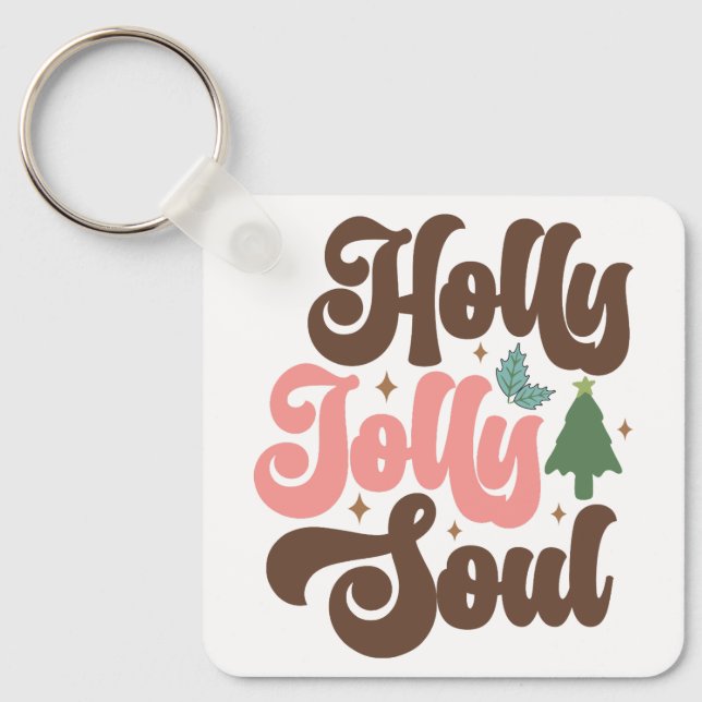 Holly Jolly Soul Retro Groovy Helgdagars jul Nyckelring (Framsida)