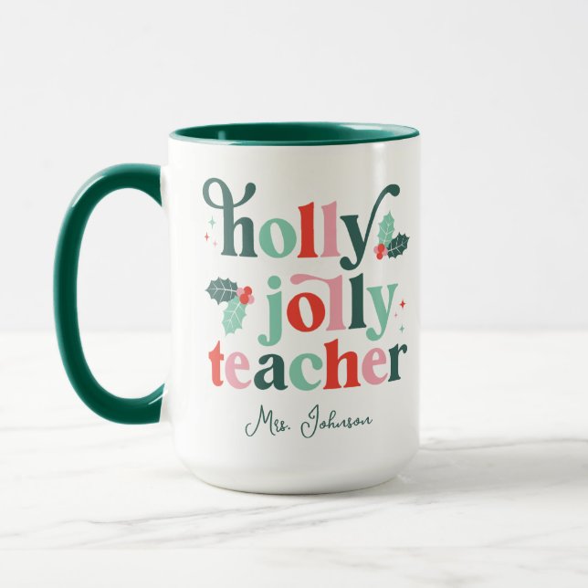 Holly Jolly Teache Retro Helgdag Mugg (Vänster)