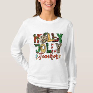 Holly Jolly Teacher Jul Helgdagars Typography T Shirt
