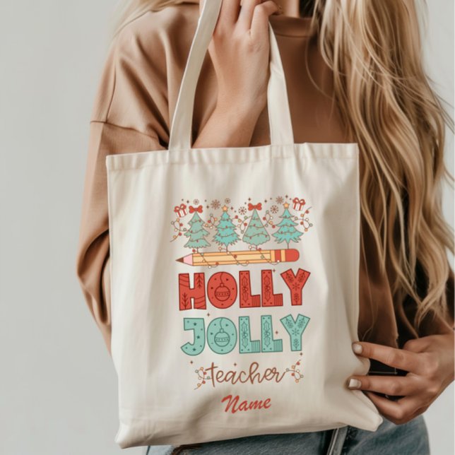 Holly Jolly Teacher jul Tote Bag Tygkasse (Skapare uppladdad)