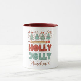 Holly Jolly Teacher Retro jul Mugg