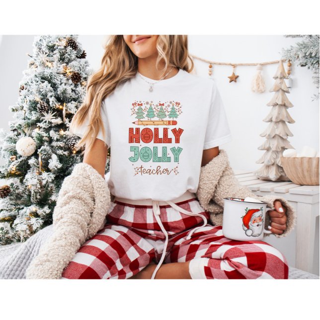 Holly Jolly Teacher Retro jul T Shirt (Skapare uppladdad)