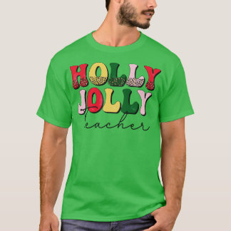 Holly Jolly Teacher Retro julklapp för Teach T Shirt