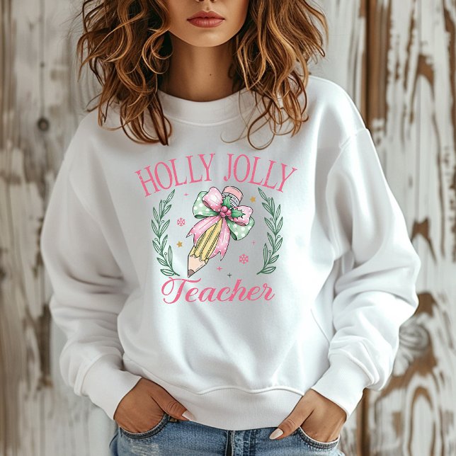 Holly Jolly Teacher Rosa jul T Shirt (Skapare uppladdad)