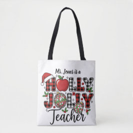 Holly Jolly Teacher Tote Bag Tygkasse