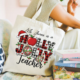 Holly Jolly Teacher Tote Bag Tygkasse