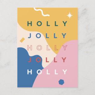 Holly Jolly Typography Abstrakt jul Helg Vykort