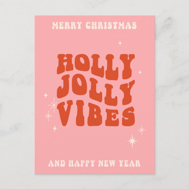 Holly Jolly Vibes - Ett Cheerful Helgdag Message Helg Vykort (Framsida)